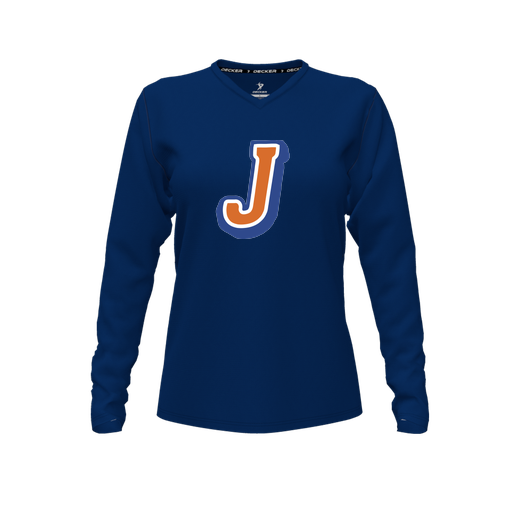 [FTLVCFNV-FYXS-LOGO3] Decker Comfort T-Shirt (Female Youth XS, Navy, V Neck, Logo 3, Long Sleeve)