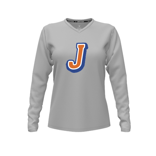 [FTLVPTGY-FYXS-LOGO3] Decker Performance T-Shirt (Female Youth XS, Gray, V Neck, Logo 3, Long Sleeve)