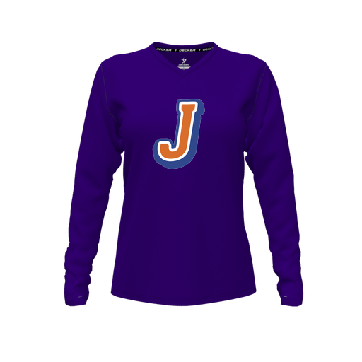 [FTLVPTPP-FYXS-LOGO3] Decker Performance T-Shirt (Female Youth XS, Purple, V Neck, Logo 3, Long Sleeve)